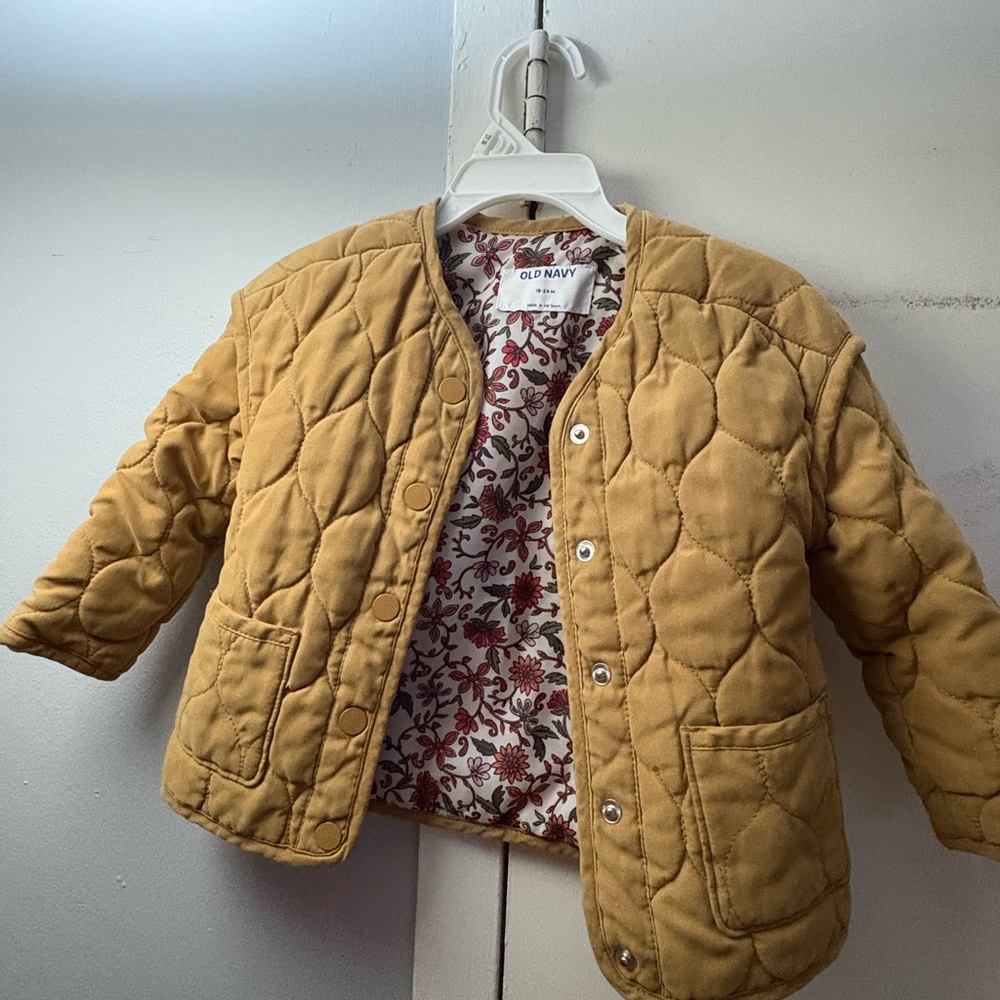 Old Navy Tan Jacket with Floral Lining - Picture 1 of 3